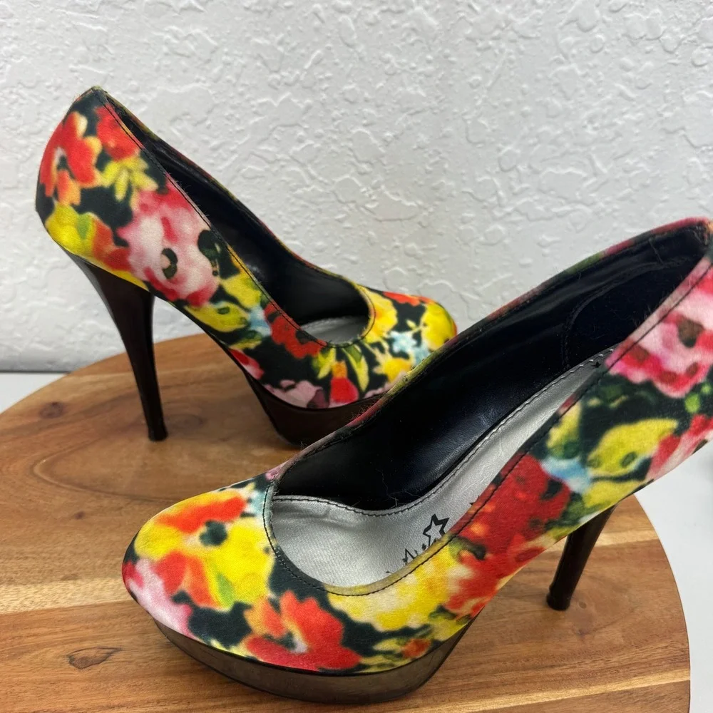Trash Platform Heels‎ Womens Size 6.5 Floral Print Stiletto Pumps Multi Color